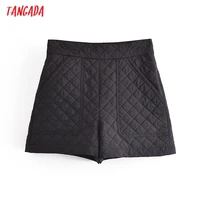 tangada women elegant black padded shorts side zipper pockets female retro basic casual shorts pantalones qn168