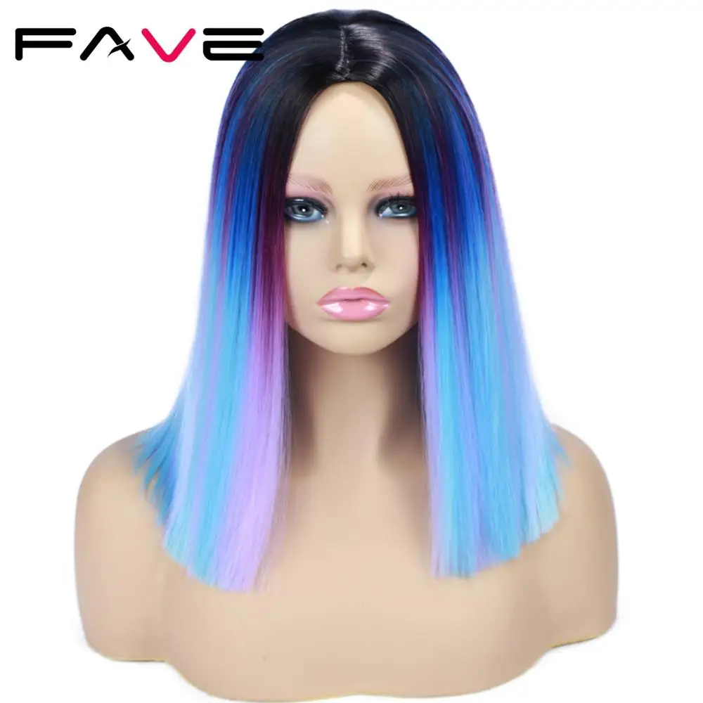 Женский короткий парик из синтетических волос FAVE Ombre синий фиолетовый Радужный