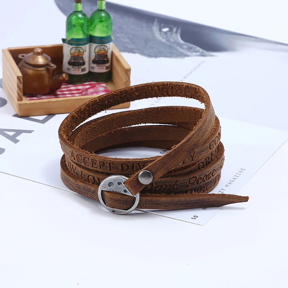 New fashion Jewelry Wholesale Vintage Multilayer Wrap Leather Bracelet For women adjustable Embossing bangle for men in charm | Украшения и