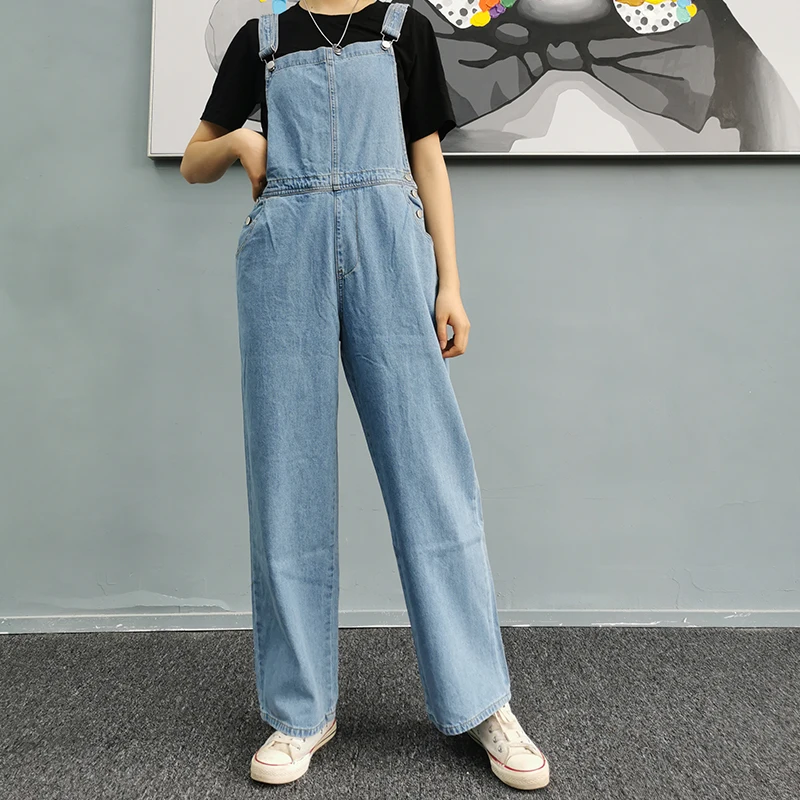2021 New Denim Jumpsuit Women Solid Loose Casual Wide Leg Jeans Overalls Male Leisure Daily Streetwear Chic Fashion Clothing