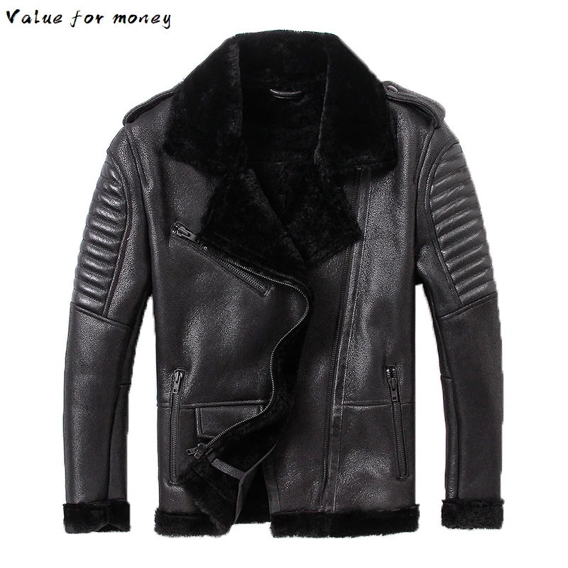 

Free Sheepskin,motor shipping,100% wool Shearling,man's warm leather jacket,men's fur winter coat.plus size black jackets.