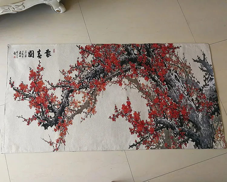 

Chinese Style Dobby Wall Hanging Tapestry Red Plum Painting Fengshui Home Decorations Hallway Wall Blanket
