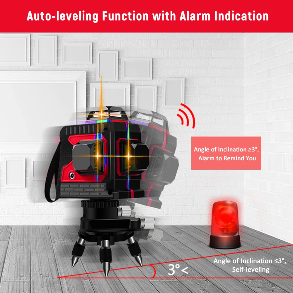 Laser Level 12 Lines Dustproof Lazer Levels With Pivoting Base 3D Red Green 360 Self-leveling Instrument | Инструменты