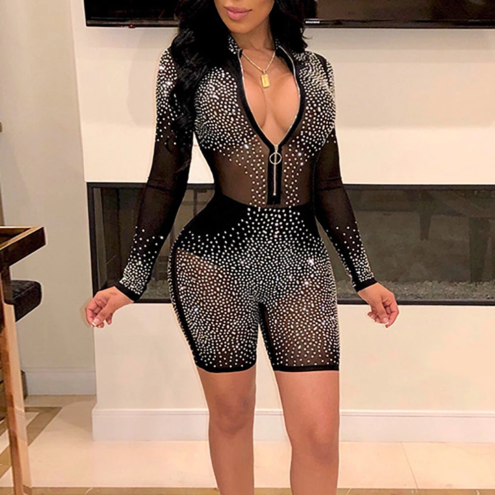 2020 Новый Модный женский комбинезон с длинными рукавами глубоким v образным