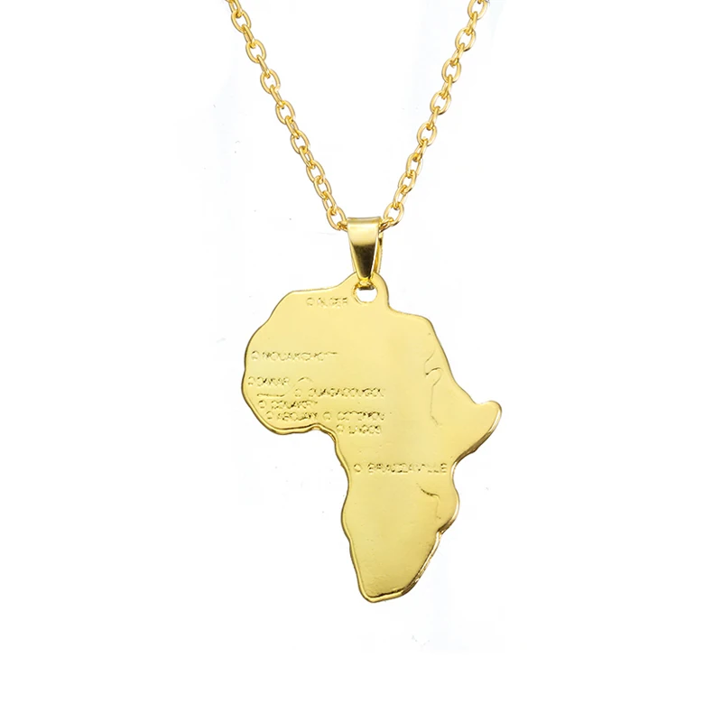 Gold Plated ZRM Мода хип хоп Шарм африканские ювелирные изделия для женщин/мужчин подарок Мода кулон Карта Африки ожерелье 30 мм* 37 мм - Окраска металла: Gold Plated