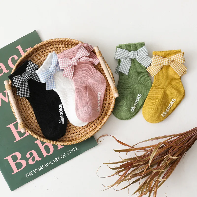Calcetines tobilleros con lazos para ni&ntilde;as peque&ntilde;as, de algod&oacute;n suave, antideslizantes, Color caramelo, novedad-1