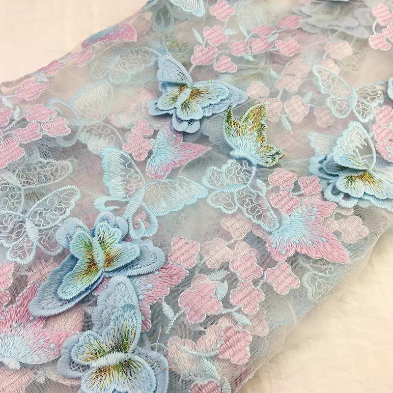 Изысканная 3D кружевная вышивка бабочки ткань многоцветная золотая нить