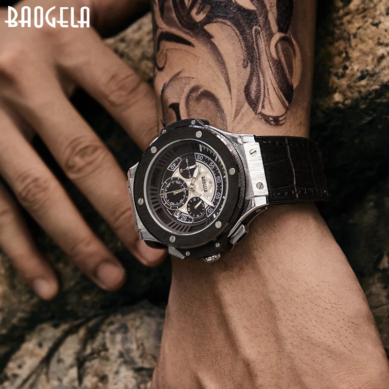 BAOGELA hommes montres hommes horloge de люкс, брендовый кварцевый спортивный montre Rose chronographe mode montre-браслет pour hommes1910
