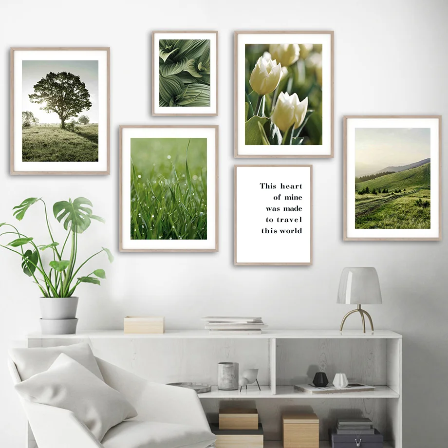 

Tulip Flower Tree Green Grass Rain Lawn Wall Art Canvas Painting Nordic Posters And Prints Wall Pictures For Living Room Decor