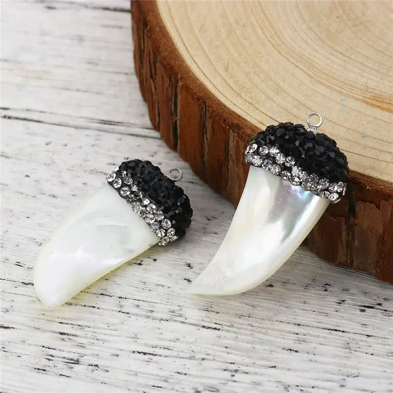 2 шт оболочки микро подвески украшенные камнями темно-серый лист и зуб Белый