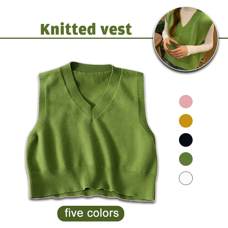 

Autumn Sweater Vest Women's Vest Sweater Korean Elegant Student V-neck Pullover Loose Casual Knitting Tops Outerwear Vest