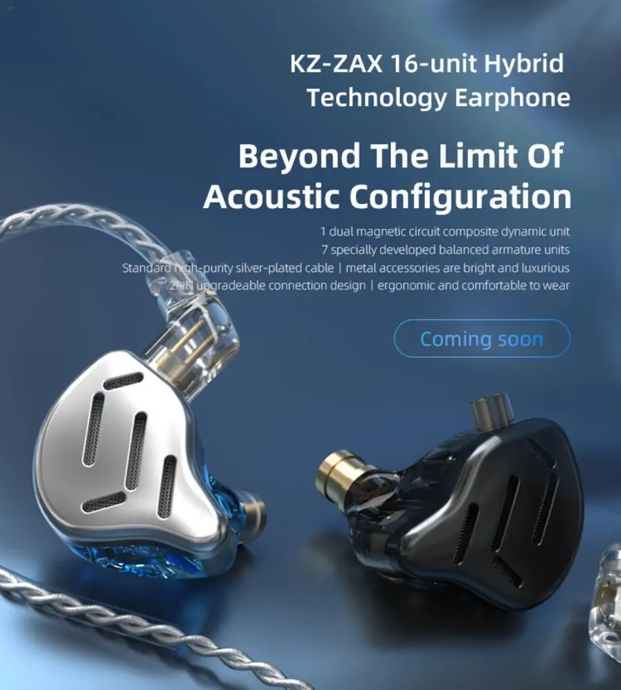 

Gaming K-Z ZAX 1DD+7BA Hybrid Driver HiFi In-Ear Earphones With Detachable Cable In-Ear Headphones High-fidelity Audio Earphones