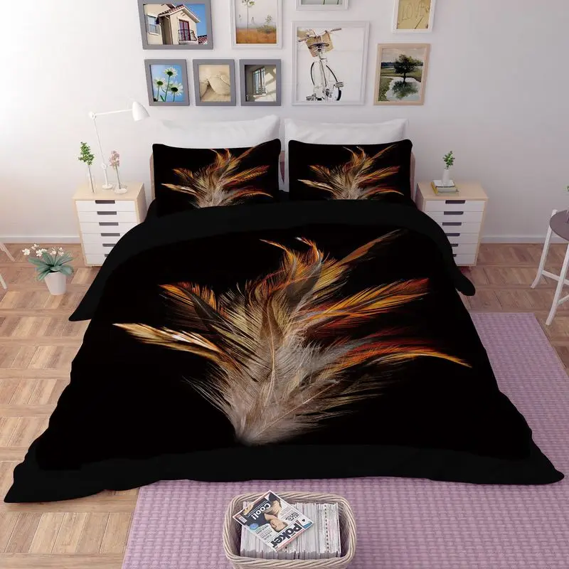 Новые HD 3d Постельные принадлежности Цветной перья черный белый цвет Теннис