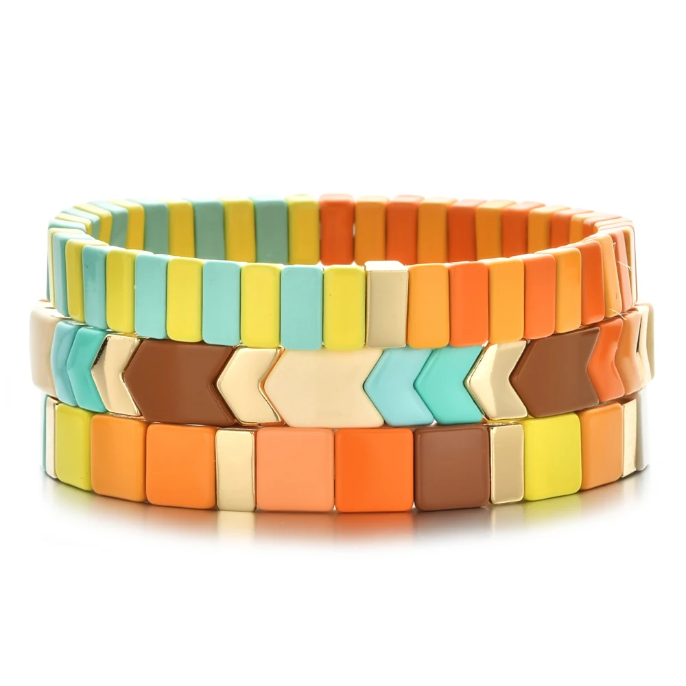 

New Wholesale Set Enamel Tile Bracelet Women Customize Bracelets Femme Couple Pulseras Mujer 2022 Jewelry Accesorios