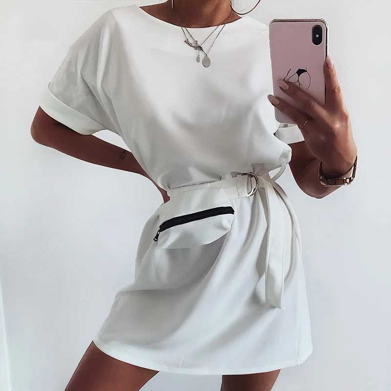 Модное платье с поясом на талии для женщин в европейском и американском стиле