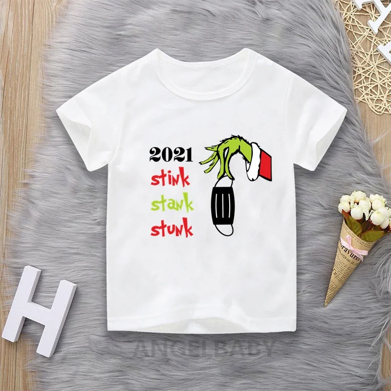 

Funny stink stank stunk Cartoon Grinch Christmas Kids T Shirt Baby Boys Girls Clothes Xmas Gift/Present Children Basic T-shirts