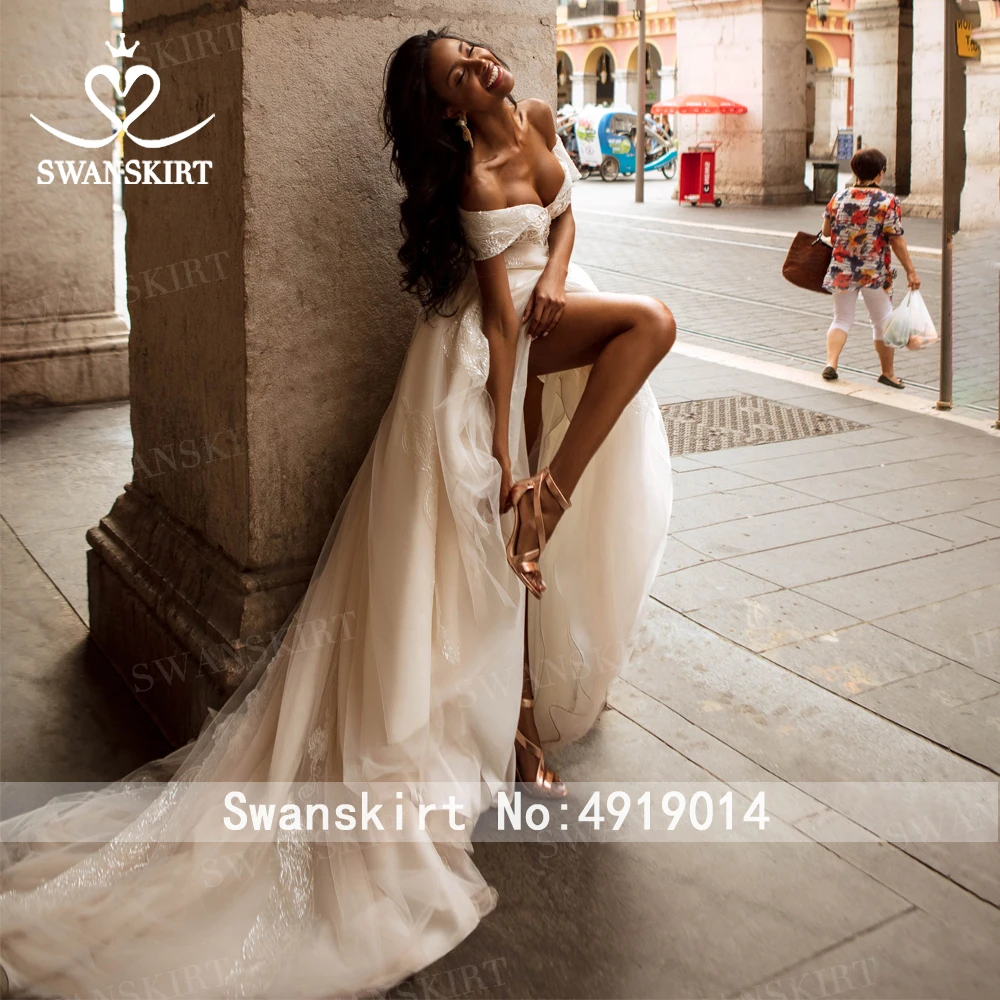Шикарная Иллюзия аппликации свадебное платье Swanskirt PZ28 Милая бисером с открытыми