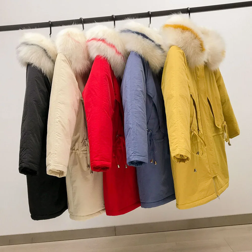 

New Fashion Big Fur Collar Jacket ladies long Section Parker Jacket 2021 Winter Warm Jacket Women's Hooded Coat