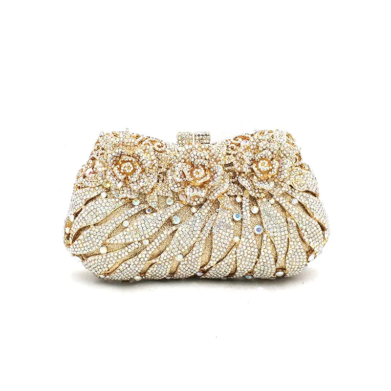 Luxury Bridal party purse women evening party handbag fashion diamonds wedding crystal clutches rose flower crystal purses