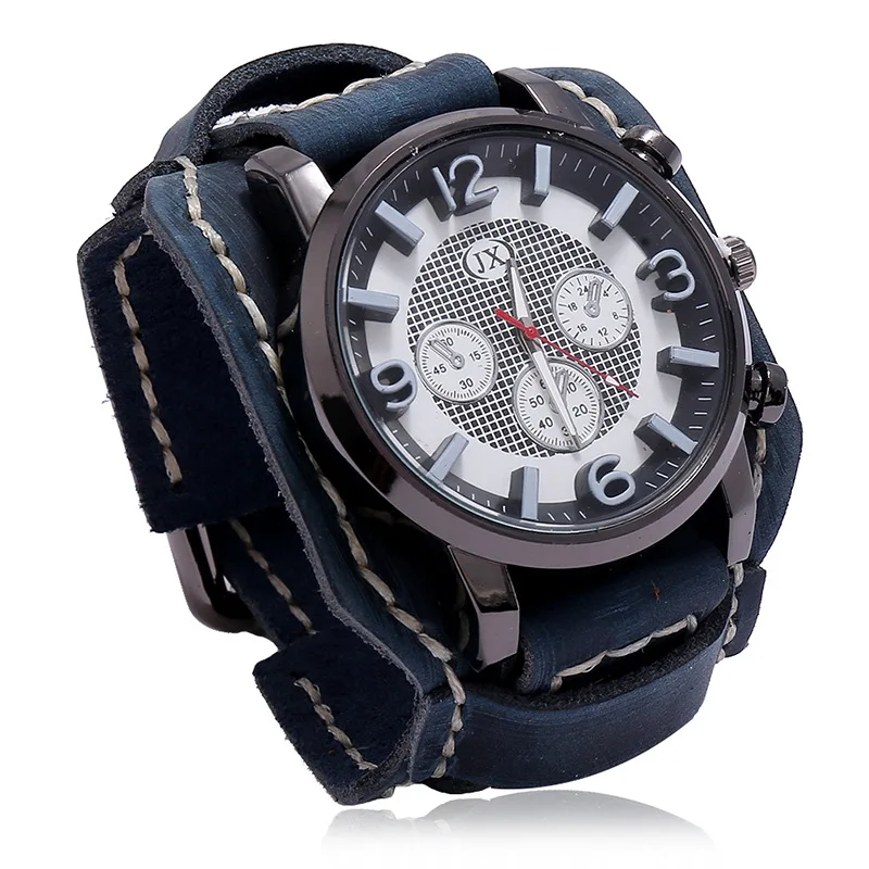 

new jewelry hand stitched leather watch Vintage western cowboy exaggerated men's Leather Bracelet Stylish simplicity watch