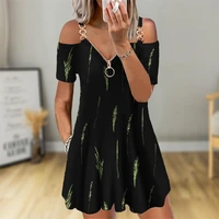 fashion mini floral dress for women 2021 new street casual loose strap zipper off shoulder a line print dresses female oversized