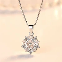 elegant womens gift silver plated beautiful flower necklace pendant crystal jewellery