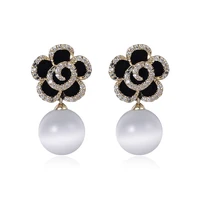 pearl camellia earrings for women luxury crystal flower earrings jewelry charm stud earrings girl earring accessories 2021