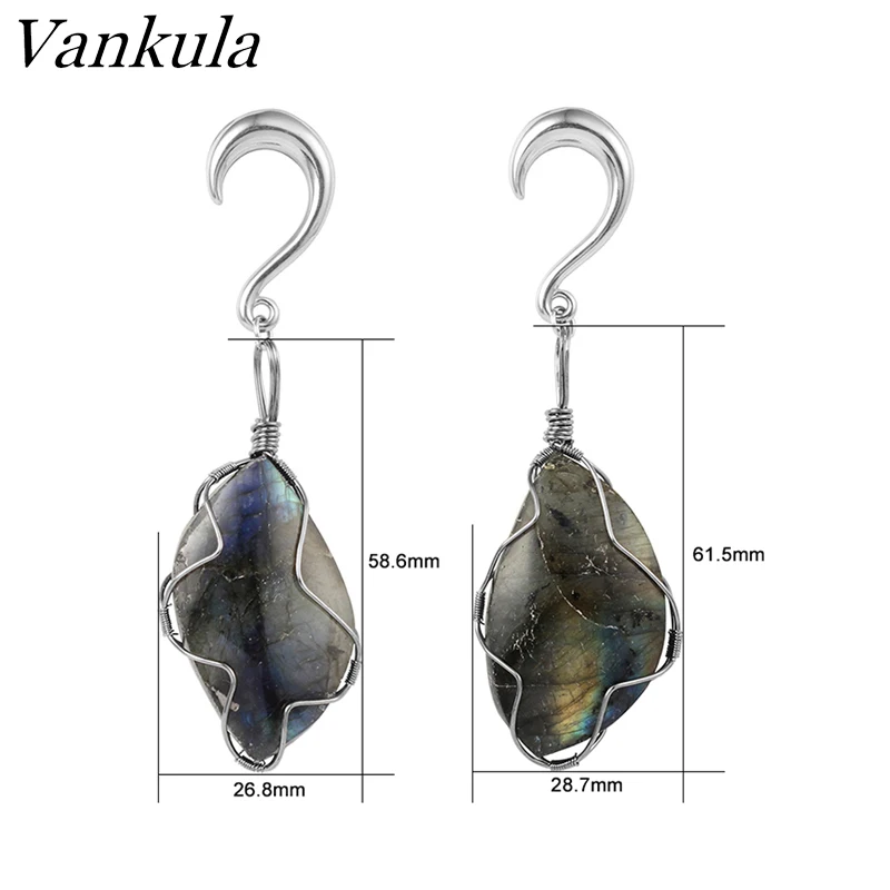 Vankula 316L Stainless Steel Ear Plug Tunnels Body Piercing Ear Gauges Expander Natural Stone Ear Weights Pair Selling