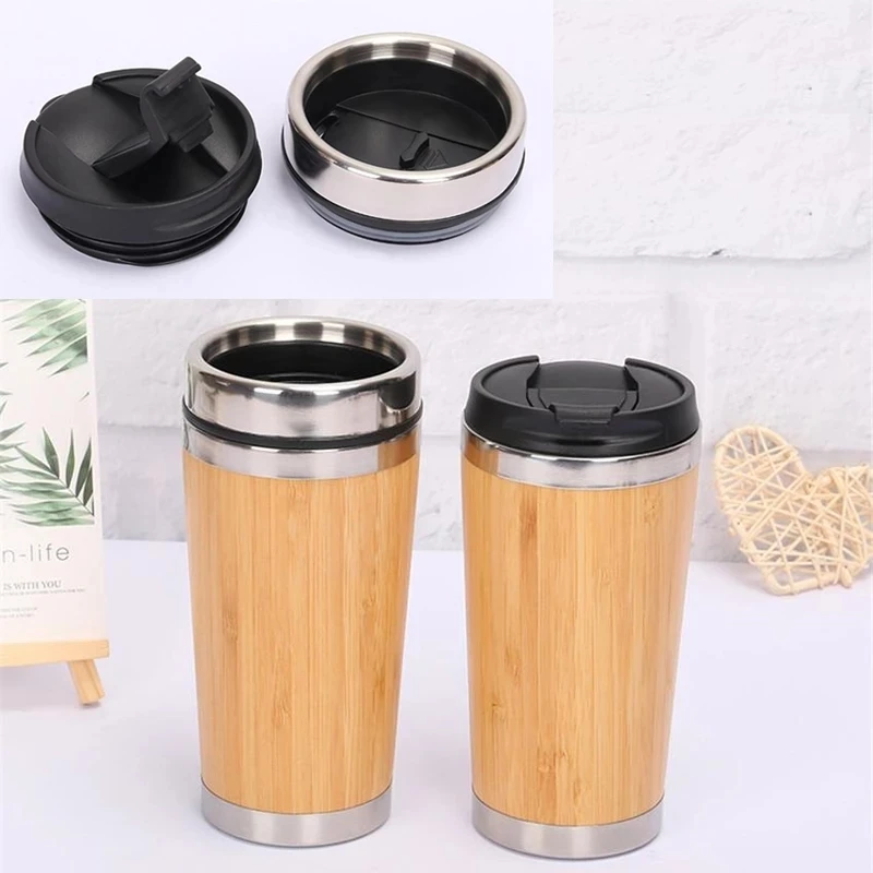 

450ml Wooden Cups And Mugs Natural Bamboo Coffee Travel Mug Tumbler Stainless Steel Thermo Vacuum Flasks Insulated Bottle Moomin