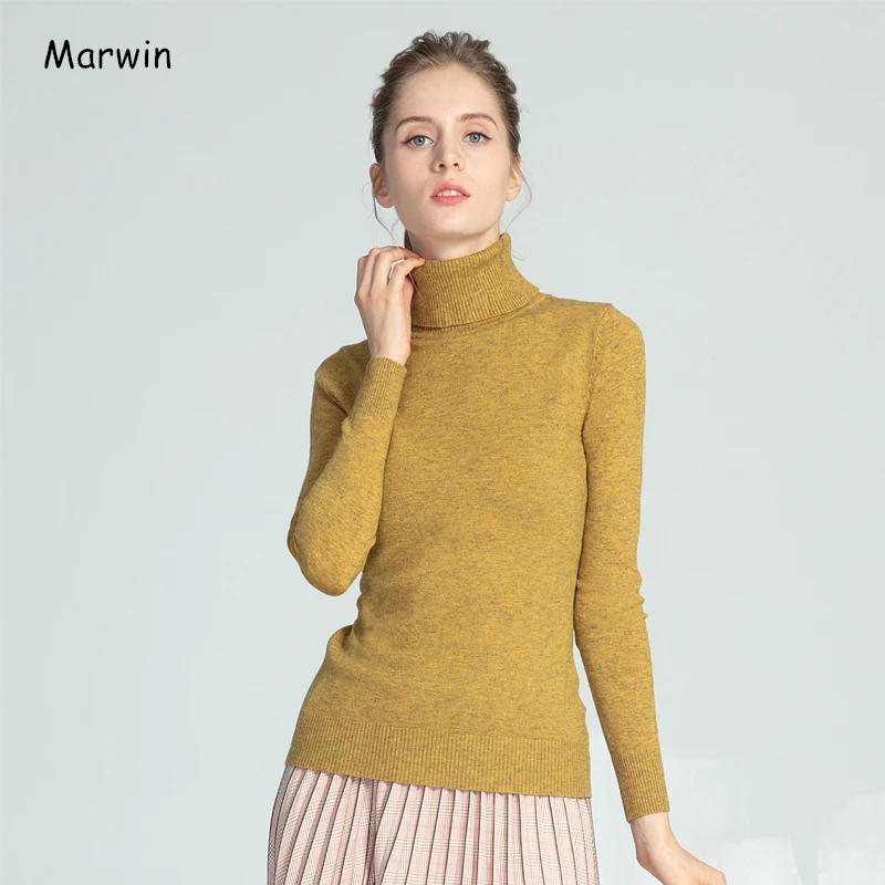 Marwin/Новое поступление, Осень-зима, мягкий теплый материал, повседневный пуловер с отложным воротником, женский толстый вязаный свитер с высоким воротником