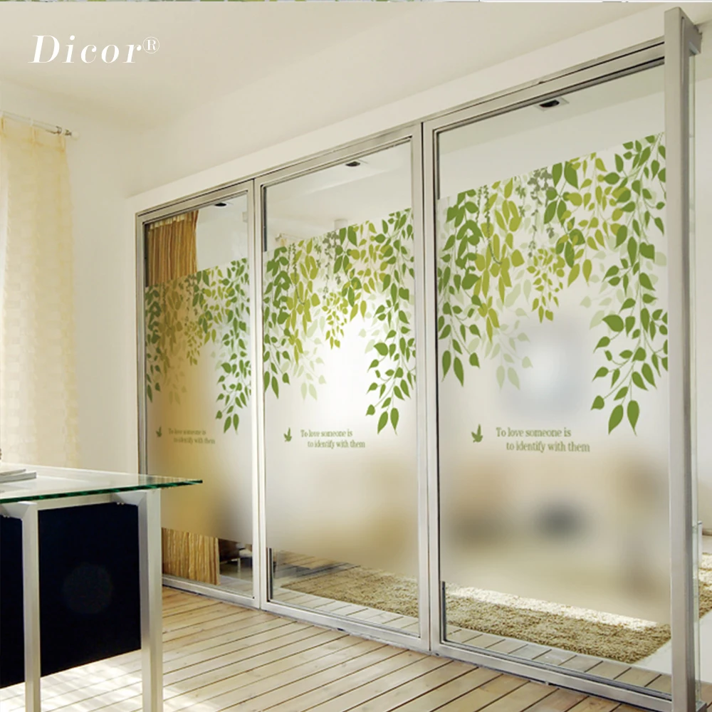 Антистатическая липкая оконная пленка DICOR с листьями матовая непрозрачная