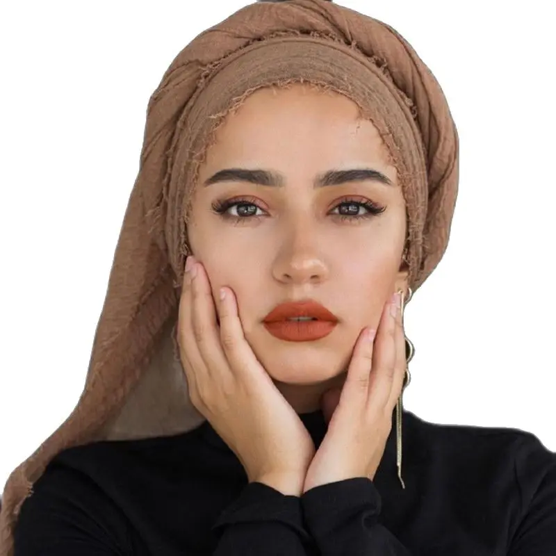 

2021 Muslim Women Crinkle Hijab Scarf Soft Solid Cotton Head ScarvesTurban Shawls and Wraps Hijab Femme Musulman