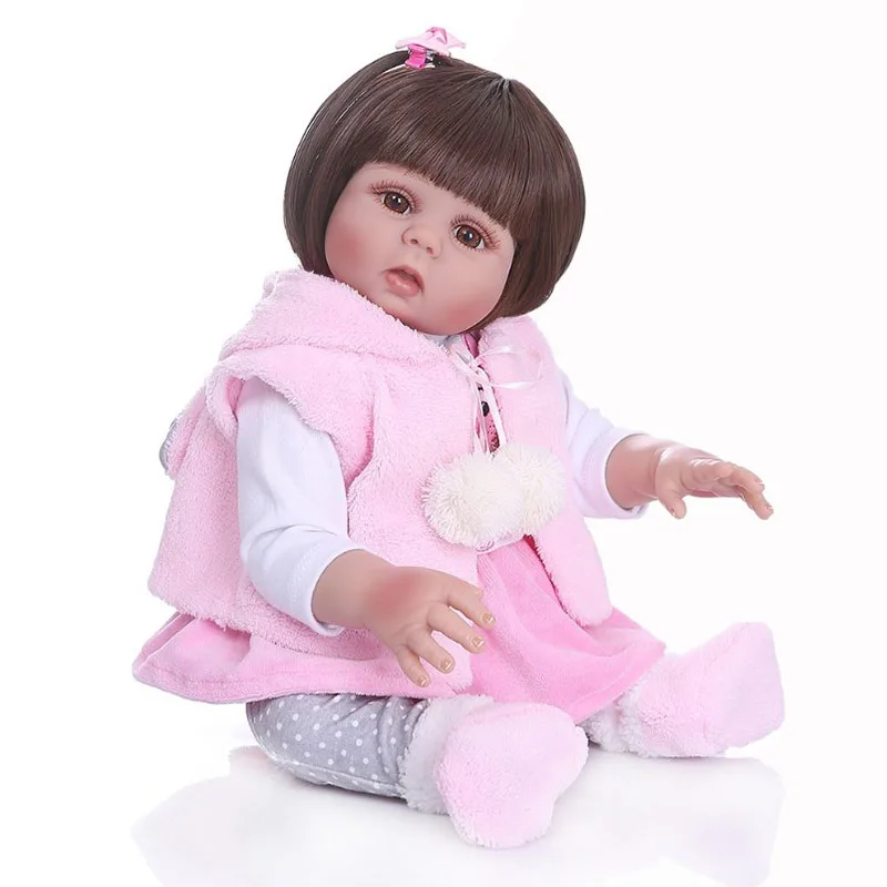 48 см bebe Кукла reborn Девочка в розовом платье кролика полное тело мягкий силиконовый