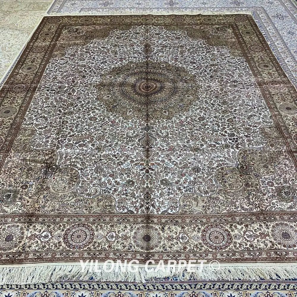 YILONG 8 'x 10' Vantage персидский шелковый ковер большой белый и бежевый Классический