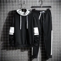 mens tracksuit 2 pieces hoodies sweatpants winter mens clothing set patchwork letter print streetwear korean style sportswear