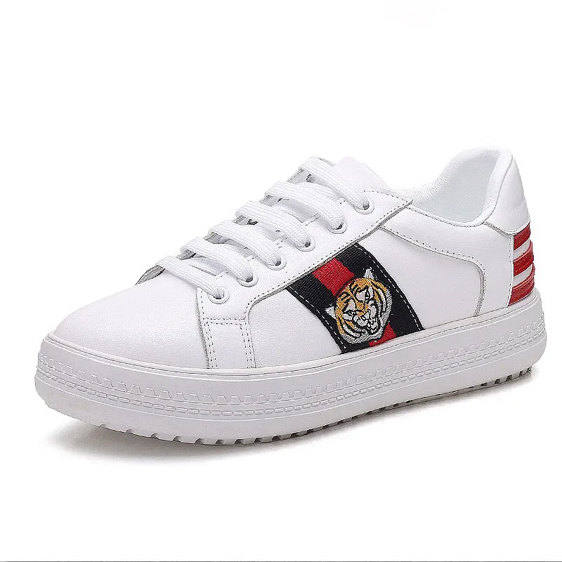 

Leather Inner Heightening Casual Shoes Animal Pattern Embroidered Sneakers Fashion All-match Women's Shoes Spring Autumn