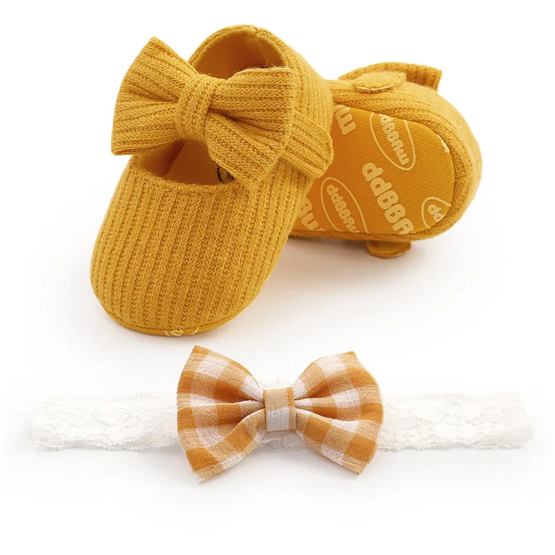 

Baby Girls Cotton Bowknot Shoes First Walkers Retro Spring Autumn Toddlers Prewalkers Infant Soft Bottom Shoes Headband 0-18M