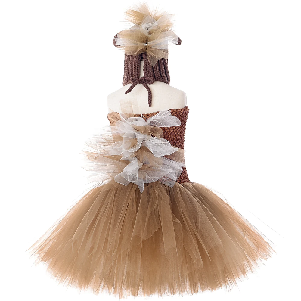 1 Set Brown Mane Horse Tutu Dress with Hat Cute Animal Pony Halloween Costume Kids Girls Birthday Party Children Clothing | Детская