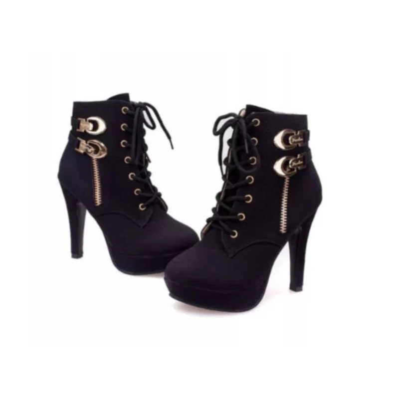 

Plus Size Ankle Boots Women Platform High Heels Female Lace Up Shoes Woman Buckle Short Boot Casual Ladies Footwear Drop Ship
