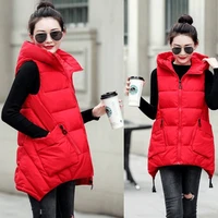 winter women vest coat new cotton sleeveless plus size vest autumn korean fashion long female vest lace hooded solid coats 5xl