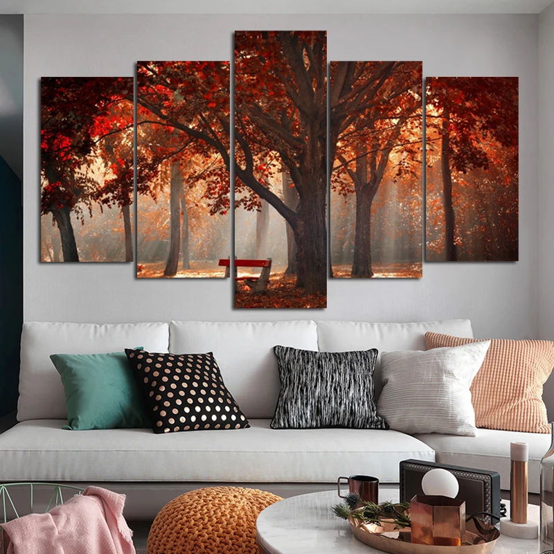 RELIABLI арт 5 панелей/комплект Tree осень пейзаж Живопись Холст Картина Wall ART Для