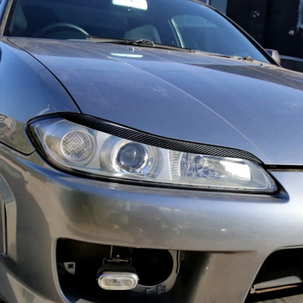 

VODOOL Car Headlight Eyebrows Eyelids Trim Cover Headlight Lid Carbon Fiber Eyelid for Nissan 200SX S15 99-02 Car Exterior