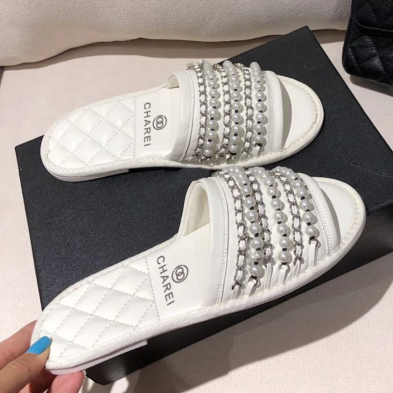 Тапки CHAREI с французской плоской подошвой полная индивидуальность Новинка лета