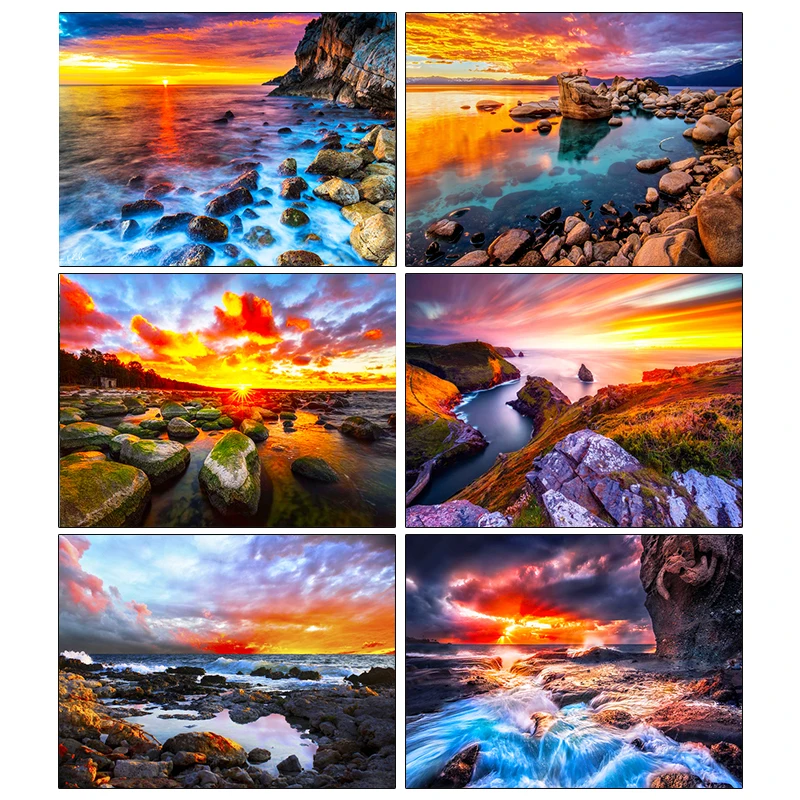 

AMPHIBOLE Diamond Embroidery Sunset 5D DIY Diamond Painting Seaside Mosaic Full Layout Rhinestone Picture Home Decoration Art