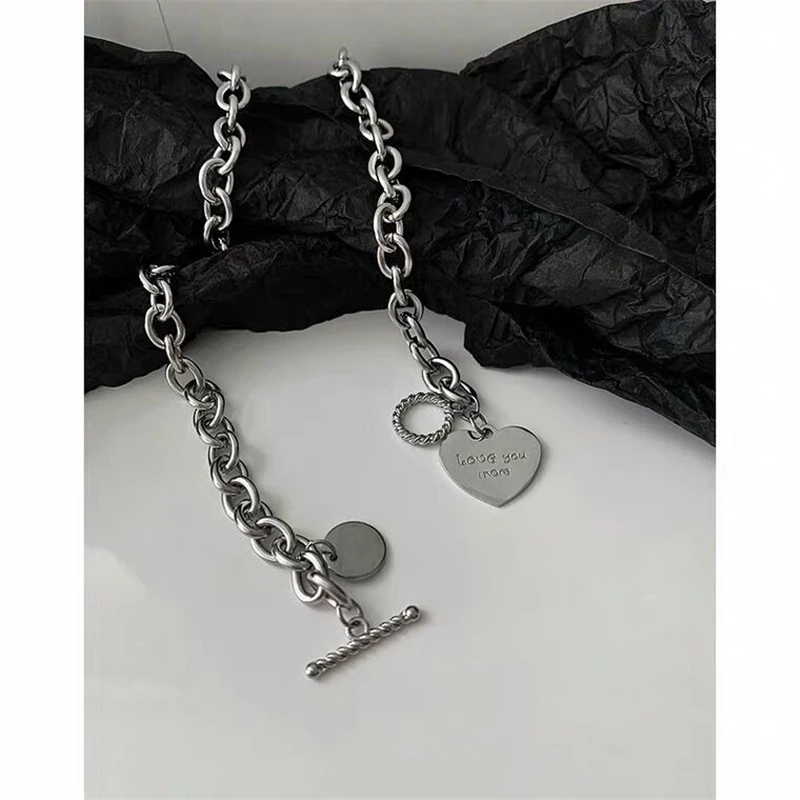 

Kpop New Punk Geometric love Heart Pendant Metal Sheets Clavicle chain Hip Hop Necklace for Women Girls Party Aesthetic jewelry
