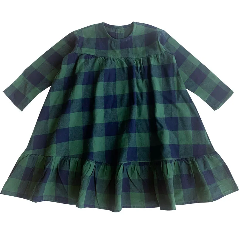 

2021 New Girls Spring Round Neck Plaid Dress