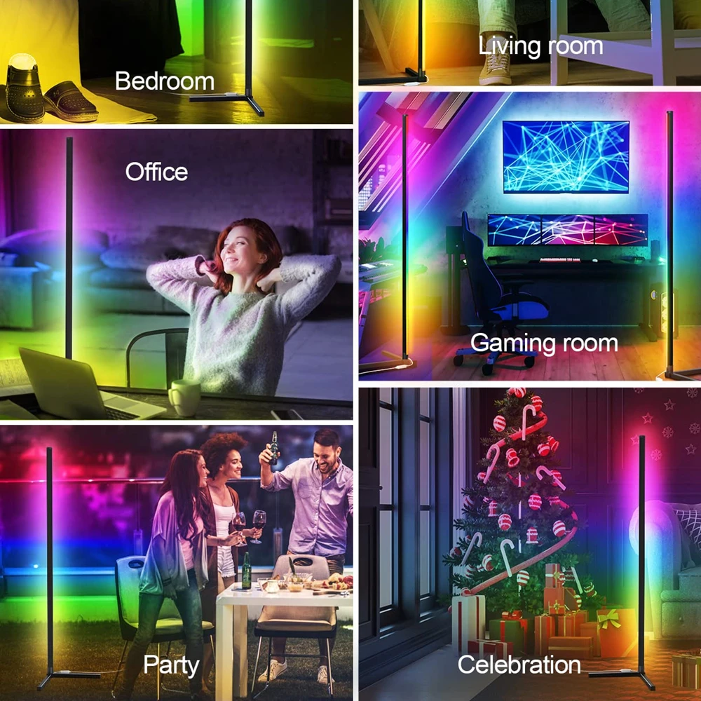 RGB Corner Lamp LED Corner Floor Light Matte Black Modern Tall Mood Light with Music Sync Bluetooth Remote Control Smart App New enlarge