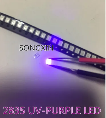 100 ПК-диоды 2835 3528 SMD УФ светодиодный ная фиолетовая лампа из бисера 395-410нм