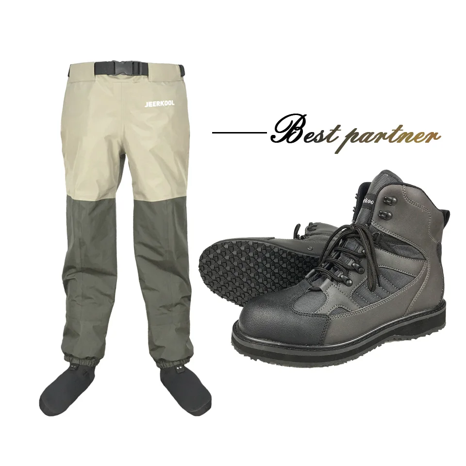 

Fly Fishing Waders Rubber Sole Shoes and Waist Wading Pants Outdoor Hunting Fishing Wading Clothing Set Rock Antiskid Boots