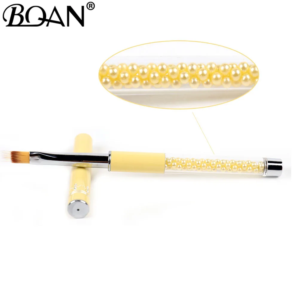 BQAN UV Pincel Gel Nails Ombre Brush Manicure Material Yellow Pearl Handle Nylon Hair Professional Metal Nail Art Brush Tools